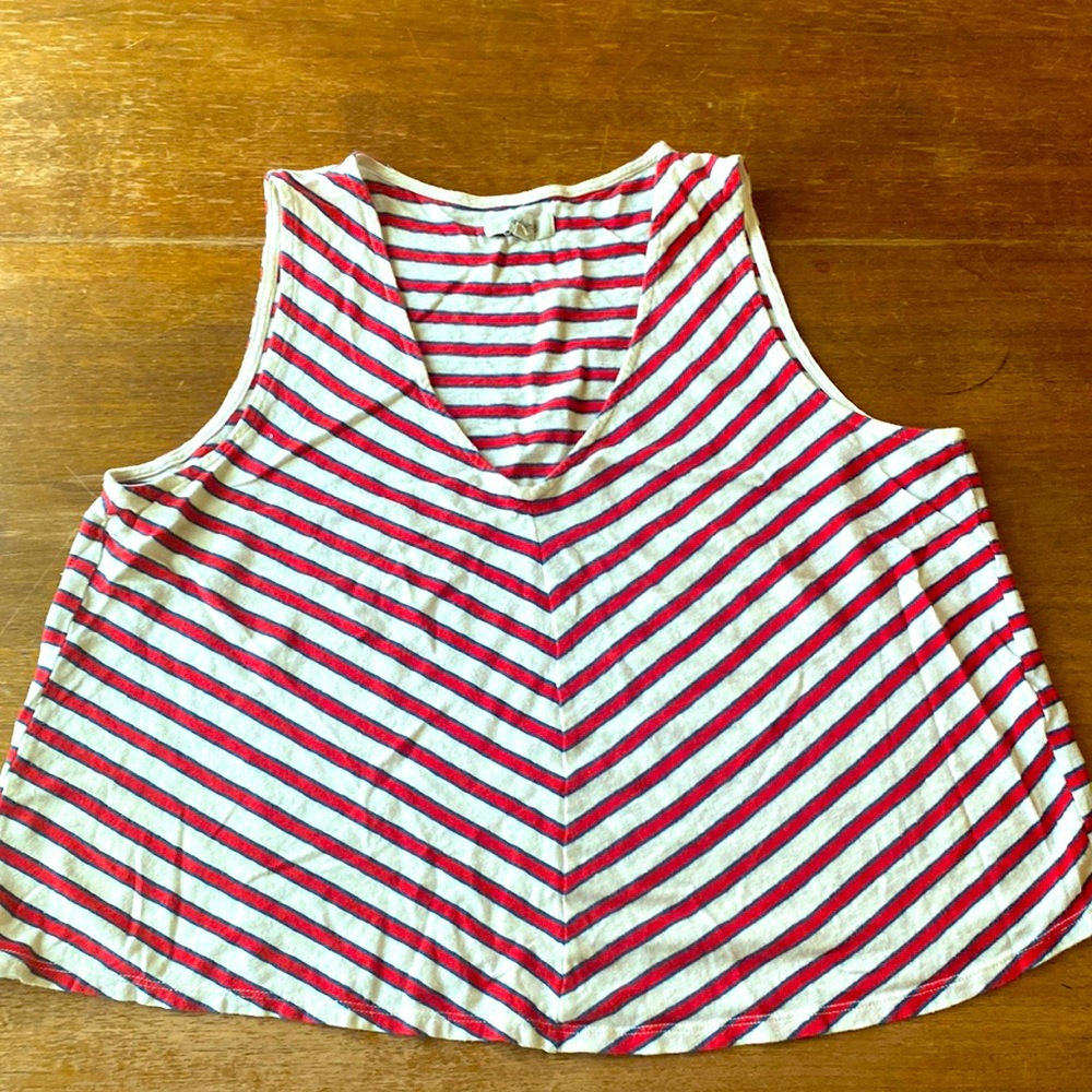 MADEWELL linen cotton striped sleeveless cropped tee size small